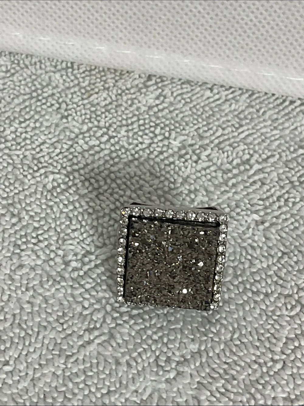 Colleen Lopez Silver Tone Square Charcoal Druzy Mosaic Pavé Statement Ring Sz 8